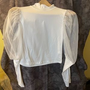 White sheer sleeve top
